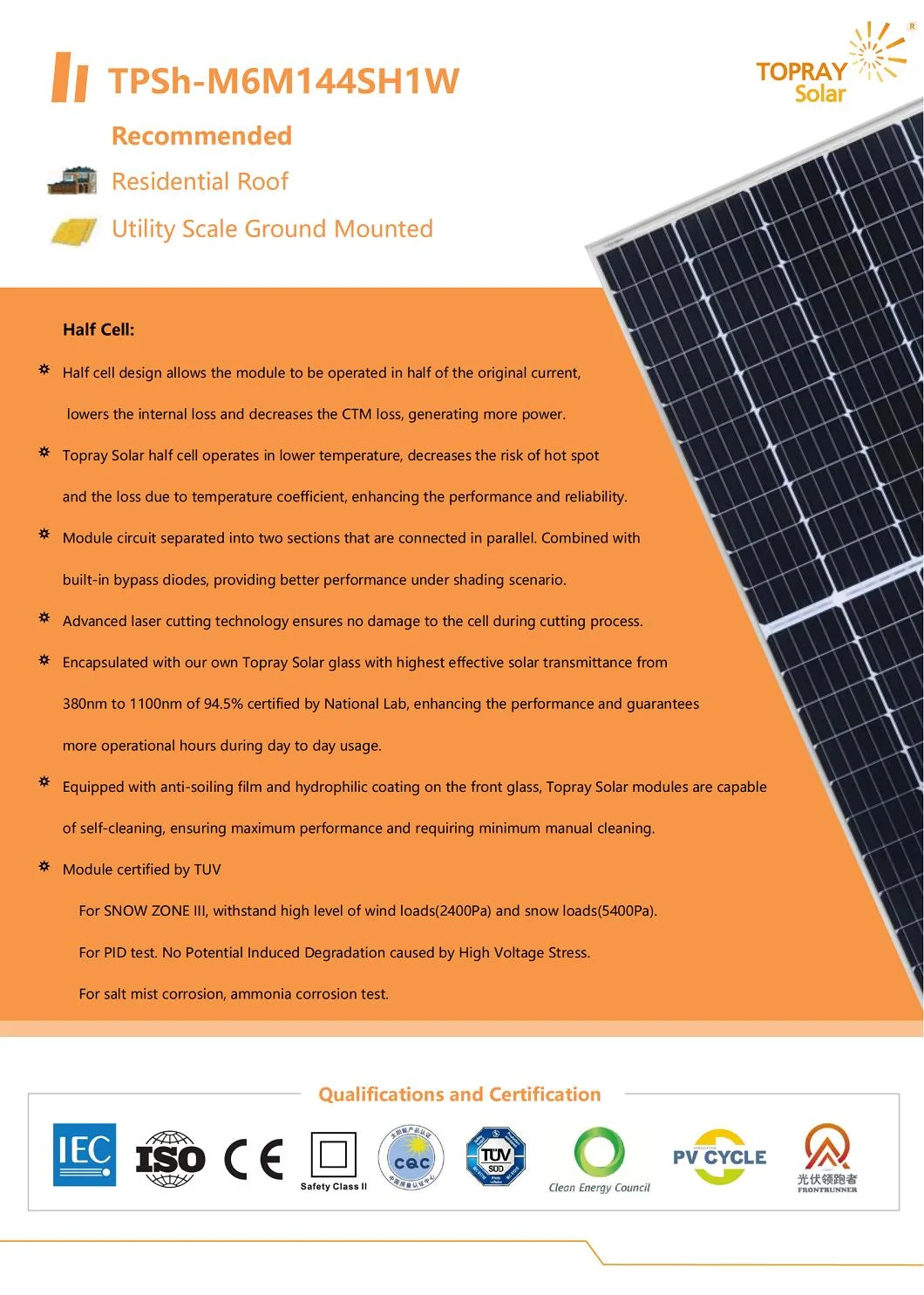Solar Energy 450W Mono Crystaline Solar Module Solar Panel Photovoltaic Solar System Solar Product for Roof System