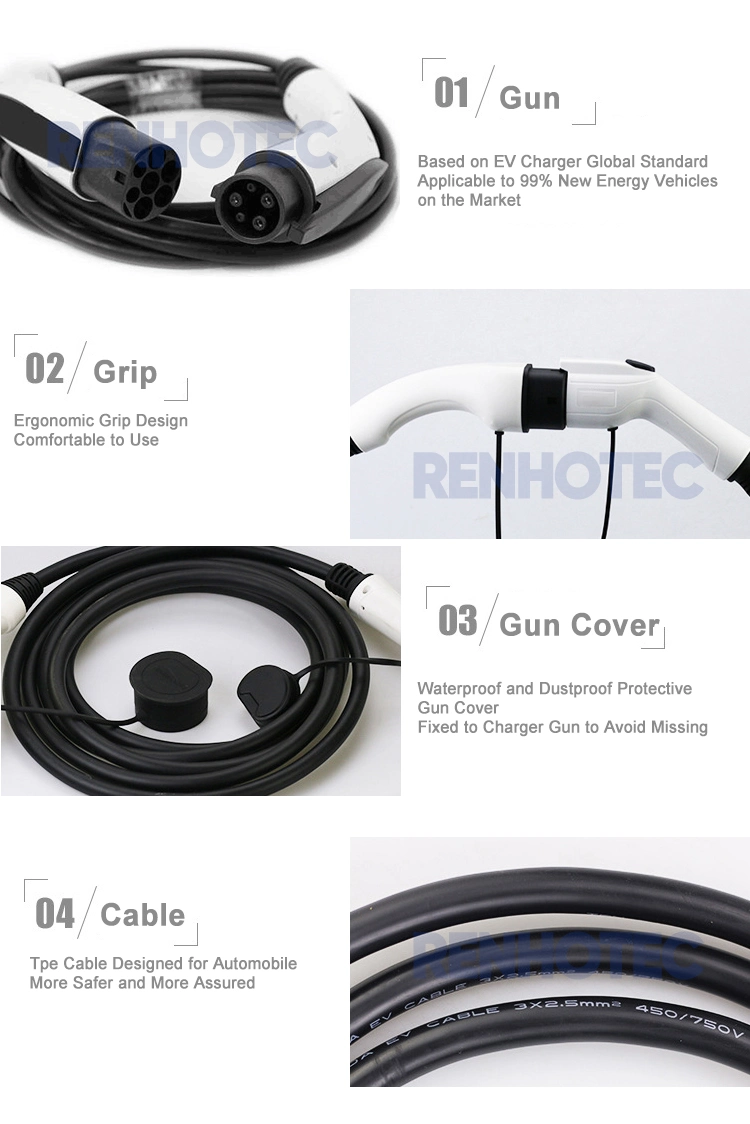 EV Charging Cable Type 2 Male Socket to Type 1 Female Plug Connector Adapter 16A / 32A for Electric Vehicle 1 Meter